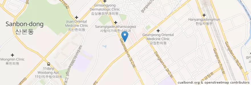 Mapa de ubicacion de 김경중내과의원 en Korea Selatan, Gyeonggi, 군포시, 산본2동.