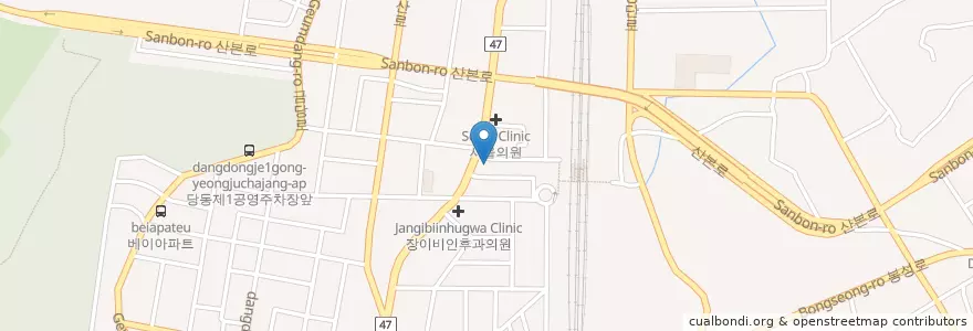 Mapa de ubicacion de 문내과의원 en Республика Корея, Кёнгидо, 군포시, 당동, 군포1동.