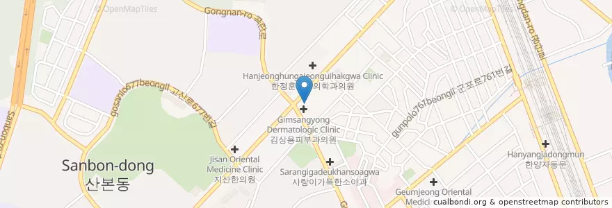 Mapa de ubicacion de 산본제일의원 en Güney Kore, 경기도, 군포시, 산본2동.
