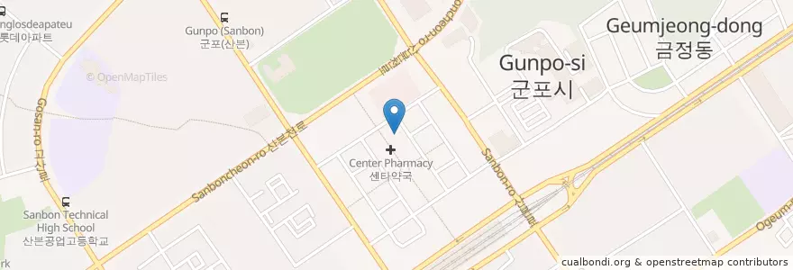 Mapa de ubicacion de 우리안과 en كوريا الجنوبية, 경기도, 군포시.