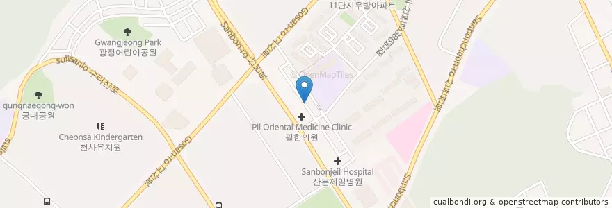 Mapa de ubicacion de 전희숙산부인과 en Güney Kore, 경기도, 군포시, 산본2동, 광정동.