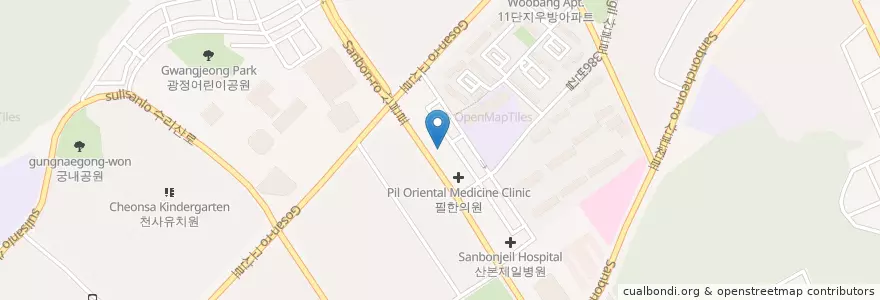 Mapa de ubicacion de 오병기피부비뇨기과 en Korea Selatan, Gyeonggi, 군포시, 산본2동, 광정동.