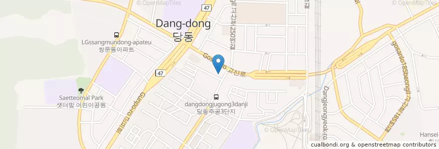 Mapa de ubicacion de 현대이비인후과 en 韩国/南韓, 京畿道, 軍浦市, 당동, 군포1동, 군포2동.