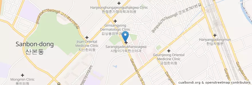 Mapa de ubicacion de 사랑이가득한소아과 en کره جنوبی, گیونگی-دو, 군포시, 산본2동.