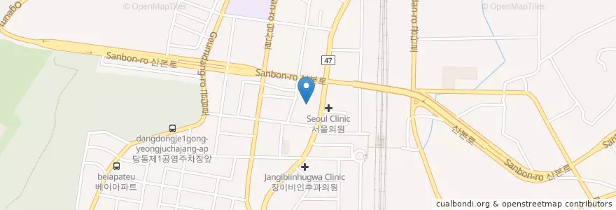 Mapa de ubicacion de 오종윤정형외과 en Zuid-Korea, Gyeonggi-Do, 군포시, 당동, 군포1동.