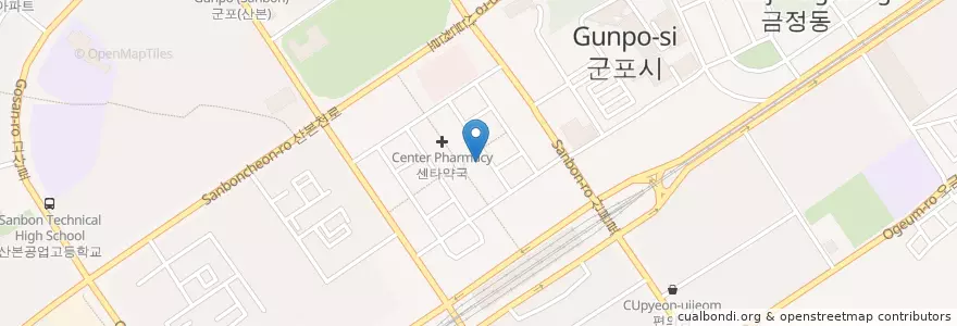 Mapa de ubicacion de 한피부과 en 대한민국, 경기도, 군포시.