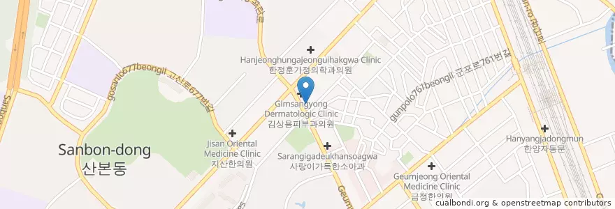 Mapa de ubicacion de 힘정형외과의원 en 대한민국, 경기도, 군포시, 산본2동.
