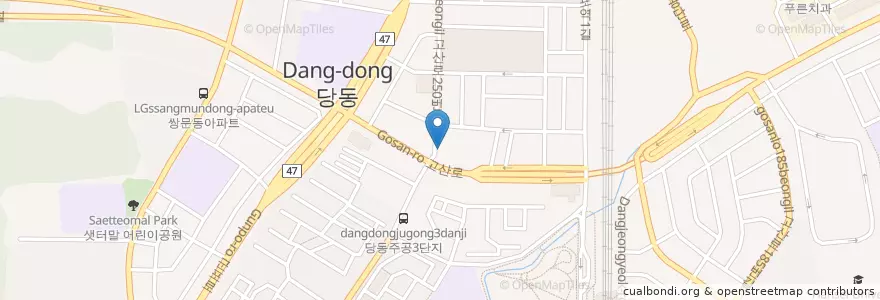 Mapa de ubicacion de 화타제통의원 en کره جنوبی, گیونگی-دو, 군포시, 당동, 군포1동, 군포2동.