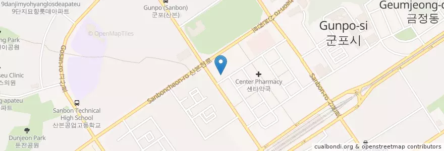Mapa de ubicacion de 산본마취통증의학과의원 en کره جنوبی, گیونگی-دو, 군포시, 광정동.