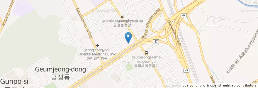 Mapa de ubicacion de 행복한메디컬의원 en کره جنوبی, گیونگی-دو, 군포시, 금정동.