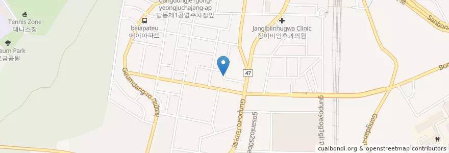Mapa de ubicacion de 손안과의원 en کره جنوبی, گیونگی-دو, 군포시, 당동, 군포1동.