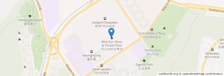 Mapa de ubicacion de 미소이비인후과 en 대한민국, 경기도, 군포시, 오금동.