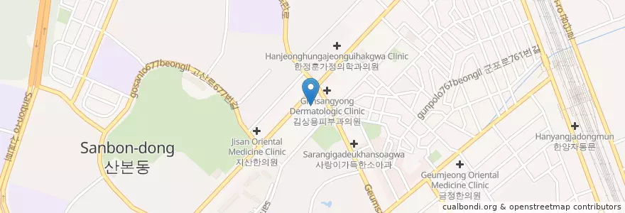 Mapa de ubicacion de 기림한의원 en کره جنوبی, گیونگی-دو, 군포시, 산본2동.