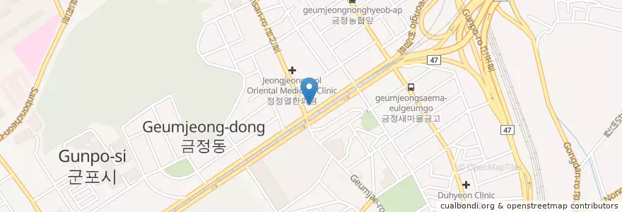 Mapa de ubicacion de 혜민한의원 en Corea Del Sud, Gyeonggi, 군포시, 금정동.