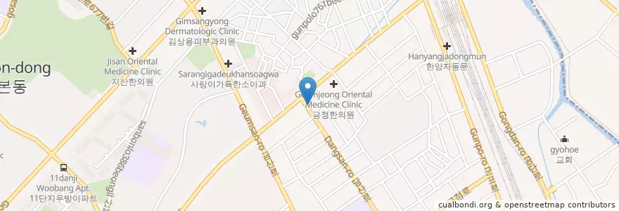 Mapa de ubicacion de 천우당한의원 en Corea Del Sur, Gyeonggi, 군포시, 산본1동.