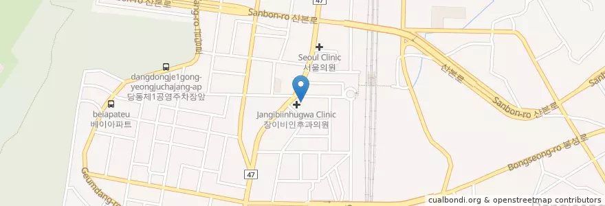 Mapa de ubicacion de 군포한의원 en Güney Kore, 경기도, 군포시, 당동, 군포1동.