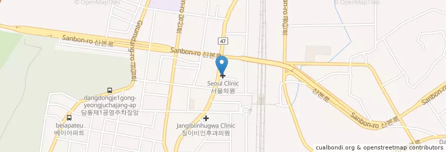 Mapa de ubicacion de 서울의원 en Südkorea, Gyeonggi-Do, 군포시, 당동, 군포1동.