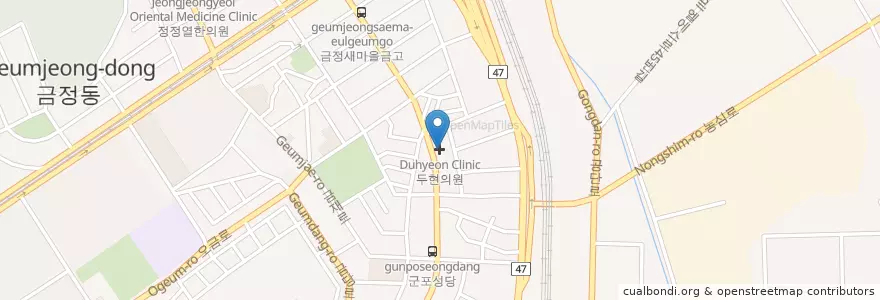 Mapa de ubicacion de 두현의원 en کره جنوبی, گیونگی-دو, 군포시, 금정동.