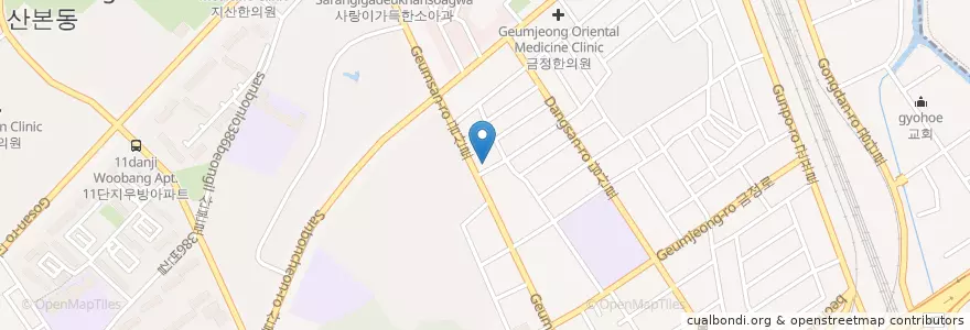 Mapa de ubicacion de 성바오로의원산본 en 大韓民国, 京畿道, 軍浦市, 산본2동, 산본1동.