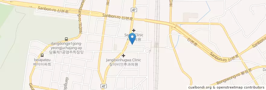 Mapa de ubicacion de 삼강한의원 en Corea Del Sur, Gyeonggi, 군포시, 당동, 군포1동.