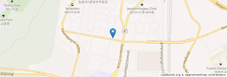 Mapa de ubicacion de 군포열린의원 en Güney Kore, 경기도, 군포시, 당동, 군포1동.