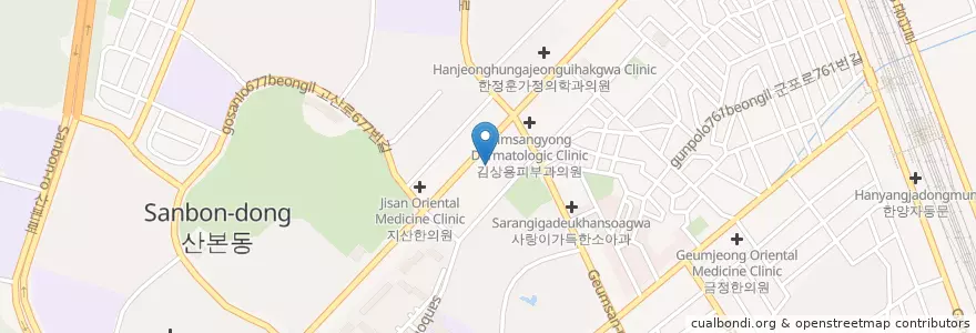 Mapa de ubicacion de 솔뫼건축 디자인 en کره جنوبی, گیونگی-دو, 군포시, 산본2동.