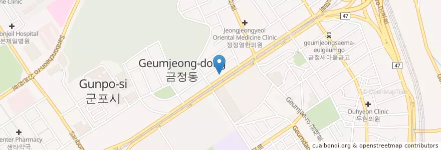 Mapa de ubicacion de 태진차병원 en 대한민국, 경기도, 군포시, 재궁동.