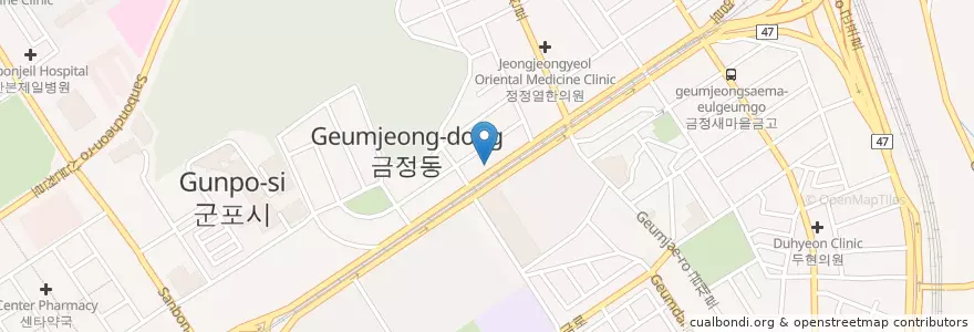 Mapa de ubicacion de 태진차병원 en Korea Selatan, Gyeonggi, 군포시, 재궁동.
