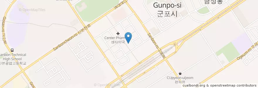 Mapa de ubicacion de 평화약국 en Coreia Do Sul, Gyeonggi, 군포시.