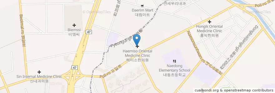 Mapa de ubicacion de 해미소한의원 en Corée Du Sud, Gyeonggi, 안양시, 의왕시, 동안구.