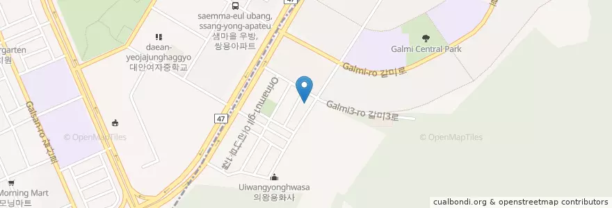 Mapa de ubicacion de Yein Design en South Korea, Gyeonggi-Do, Anyang-Si, Uiwang-Si, Naeson 1-Dong, 동안구.