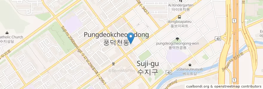 Mapa de ubicacion de 마음과마음정신과의원 en کره جنوبی, گیونگی-دو, 용인시, 수지구.