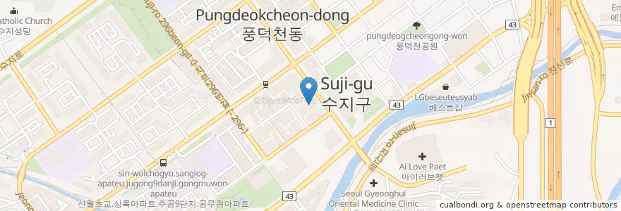 Mapa de ubicacion de 밝은누리안과 en كوريا الجنوبية, 경기도, 용인시, 수지구.