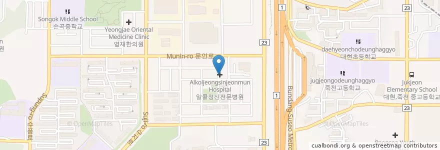 Mapa de ubicacion de 알콜정신전문병원 en Coreia Do Sul, Gyeonggi, 용인시, 수지구.