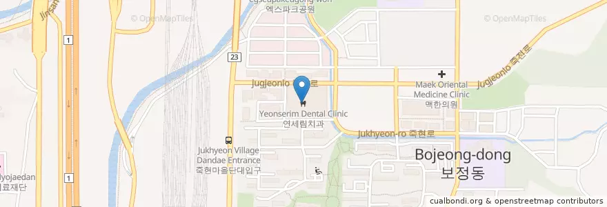 Mapa de ubicacion de 연세림치과 en Coreia Do Sul, Gyeonggi, 용인시, 기흥구, 수지구.