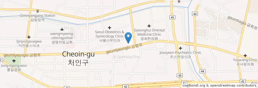 Mapa de ubicacion de 미라인 en 대한민국, 경기도, 용인시, 처인구.