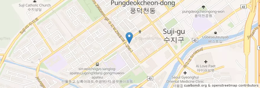 Mapa de ubicacion de 인치과 en 대한민국, 경기도, 용인시, 수지구.