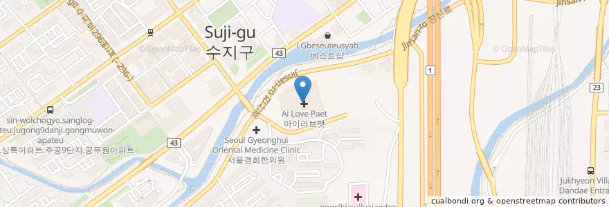 Mapa de ubicacion de 서울로터스치과 en Corea Del Sur, Gyeonggi, 용인시, 기흥구, 수지구.