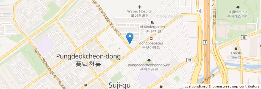 Mapa de ubicacion de 서울치과 en 대한민국, 경기도, 용인시, 수지구.