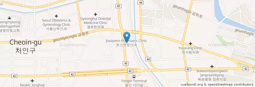 Mapa de ubicacion de 현대치과의원 en 대한민국, 경기도, 용인시, 처인구.