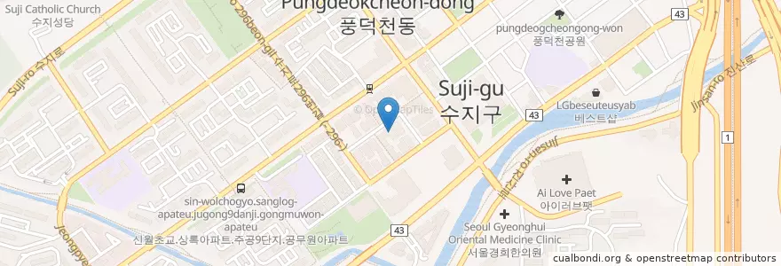 Mapa de ubicacion de 주니어치과 en Südkorea, Gyeonggi-Do, 용인시, 수지구.