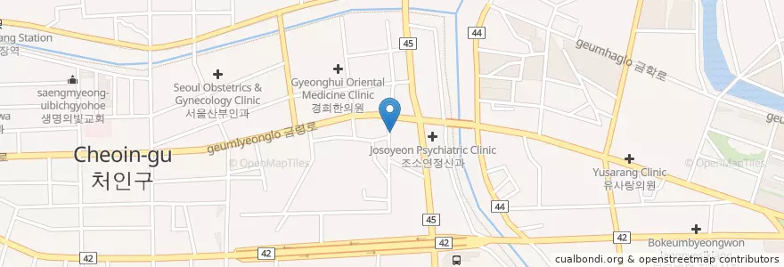 Mapa de ubicacion de 소재호정형외과 en Республика Корея, Кёнгидо, 용인시, 처인구.