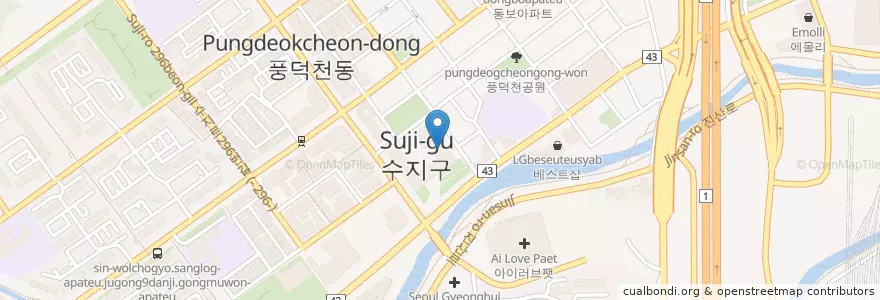 Mapa de ubicacion de 수지정신보건실 en Республика Корея, Кёнгидо, 용인시, 수지구.