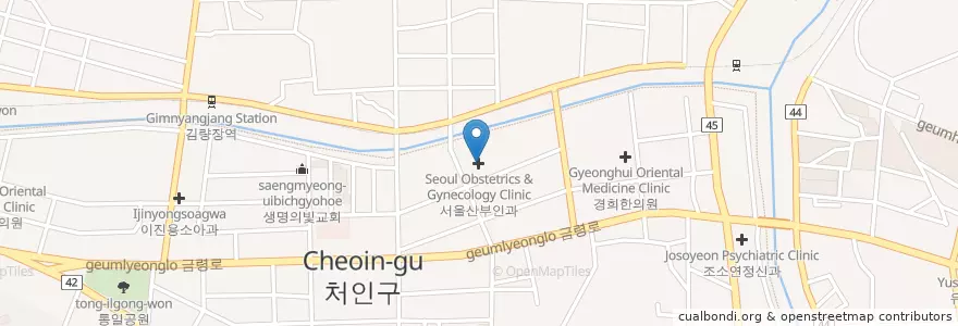 Mapa de ubicacion de 서울산부인과 en 大韓民国, 京畿道, 竜仁市, 処仁区.