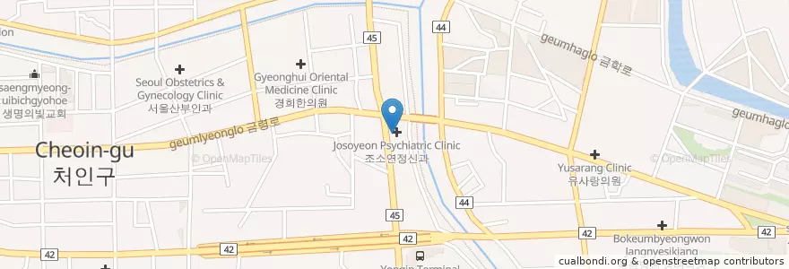 Mapa de ubicacion de 김이비인후과의원 en Республика Корея, Кёнгидо, 용인시, 처인구.