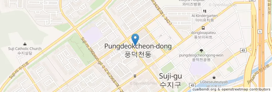 Mapa de ubicacion de 주연내과 en Республика Корея, Кёнгидо, 용인시, 수지구.