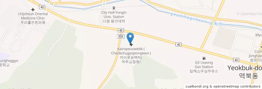 Mapa de ubicacion de 카이로프랙틱 en 대한민국, 경기도, 용인시, 처인구.