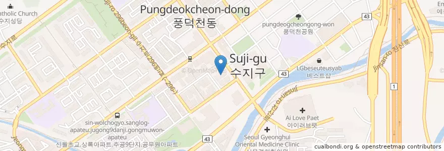 Mapa de ubicacion de 수강한의원 en Güney Kore, 경기도, 용인시, 수지구.