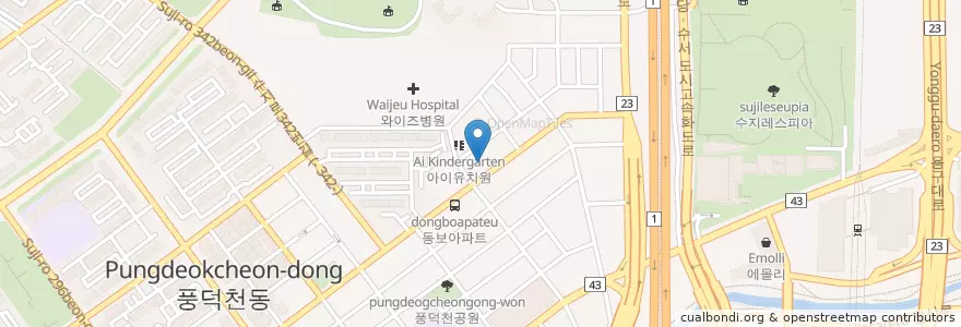 Mapa de ubicacion de 메디펫동물병원 en کره جنوبی, گیونگی-دو, 용인시, 수지구.