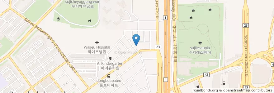 Mapa de ubicacion de 골프채병원 en Corée Du Sud, Gyeonggi, 용인시, 수지구.